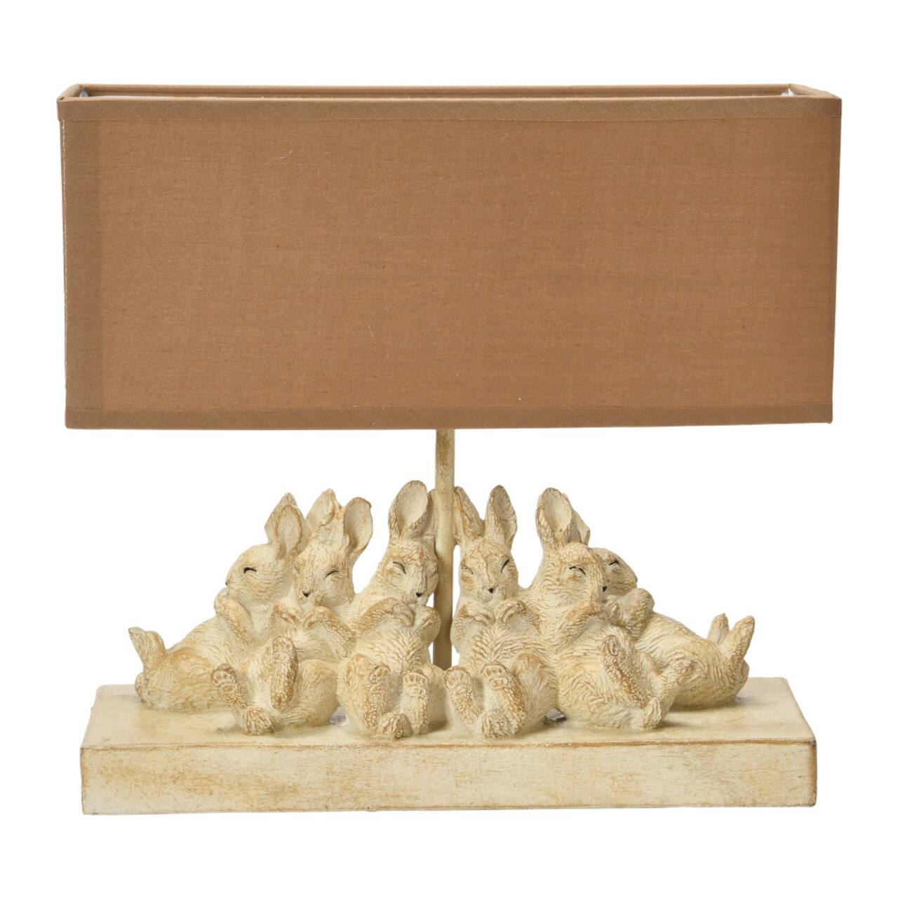 Hello Honey® 14" White and Sand Rabbit Table Lamp with Rectangle Linen Shade